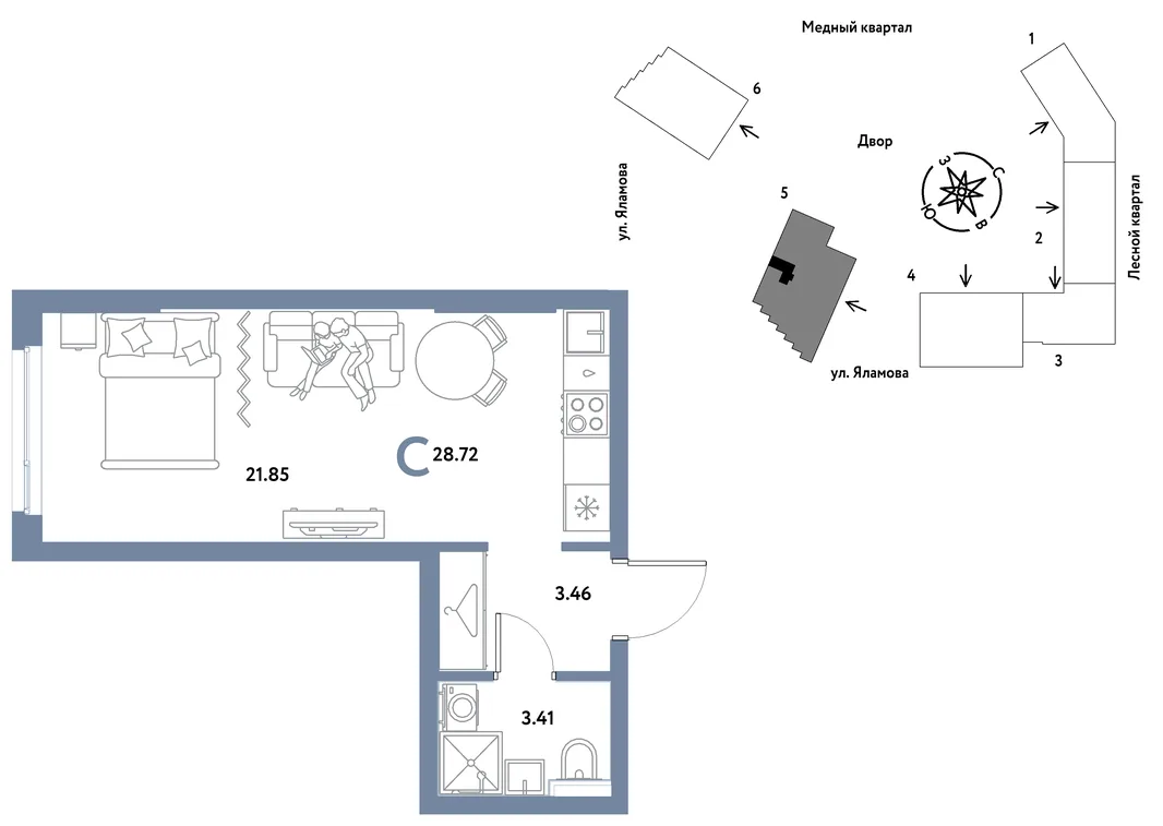 Планировка Студия, 28.72 м² ЖК «Сибирский сад»