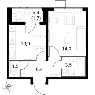 Квартира 1-комн. квартира, 38 м² ЖК «1-й Южный» Фото 1 Квартира 1-комн. квартира, 38 м² ЖК «1-й Южный» Фото 1