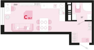 Планировка Студия, 26.7 м² ЖК «Первое место»