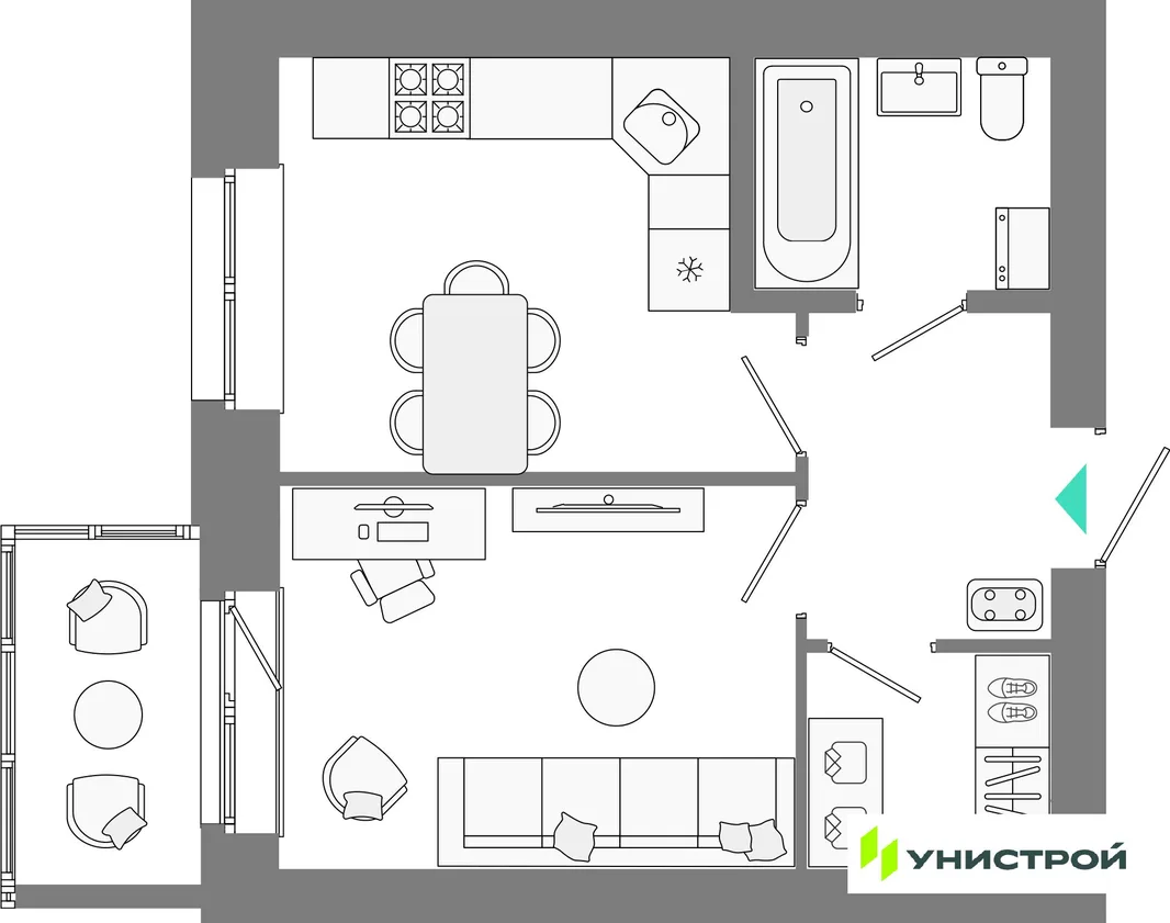 Планировка 1-комн. квартира, 33.83 м² ЖК «Лето»