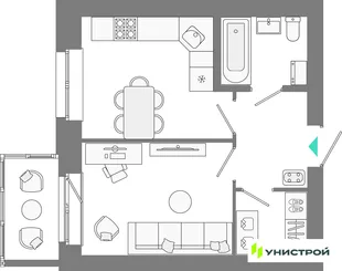 Планировка 1-комн. квартира, 33.83 м² ЖК «Лето»
