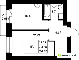 Планировка 1-комн. квартира, 34.35 м² ЖК «Царёво City»