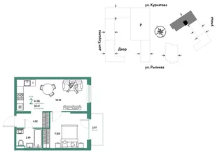 Планировка 2-комн. квартира, 41.56 м² ЖК «Остров-сад»