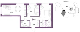Планировка 3-комн. квартира, 66.65 м² ЖК «Сибирский сад»