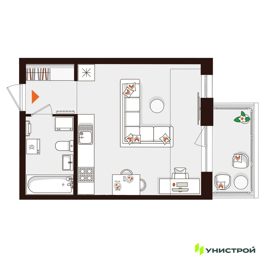 Планировка 1-комн. квартира, 30.18 м² ЖК «Лисино»