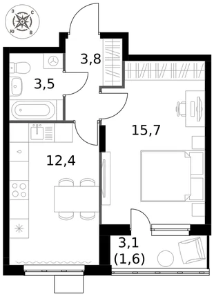 Квартира 1-комн. квартира, 37 м² ЖК «1-й Донской» Фото 1 Квартира 1-комн. квартира, 37 м² ЖК «1-й Донской» Фото 1
