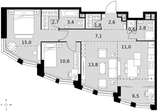 Квартира 3-комн. квартира, 77.9 м² ЖК «Rotterdam» Фото 1