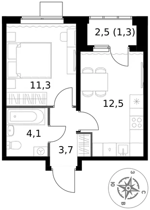 Квартира 1-комн. квартира, 32.9 м² ЖК «1-й Ясеневский» Фото 1 Квартира 1-комн. квартира, 32.9 м² ЖК «1-й Ясеневский» Фото 1