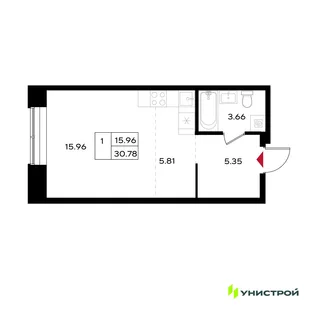 Планировка 1-комн. квартира, 30.78 м² ЖК «Уникум на Энгельса»