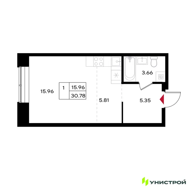 Планировка 1-комн. квартира, 30.78 м² ЖК «Уникум на Энгельса» Планировка 1-комн. квартира, 30.78 м² ЖК «Уникум на Энгельса»