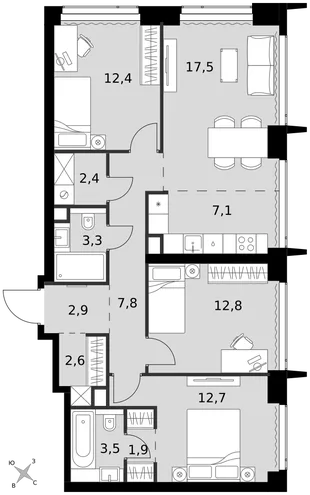 Квартира 4-комн. квартира, 86.9 м² ЖК «Amber Сity» Фото 1 Квартира 4-комн. квартира, 86.9 м² ЖК «Amber Сity» Фото 1