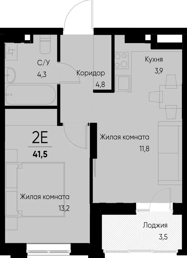 Планировка 2-комн. квартира, 41.5 м² ЖК «Васильевский остров»