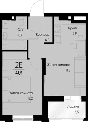 Планировка 2-комн. квартира, 41.5 м² ЖК «Васильевский остров»