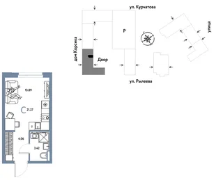 Планировка Студия, 21.37 м² ЖК «Остров-сад»