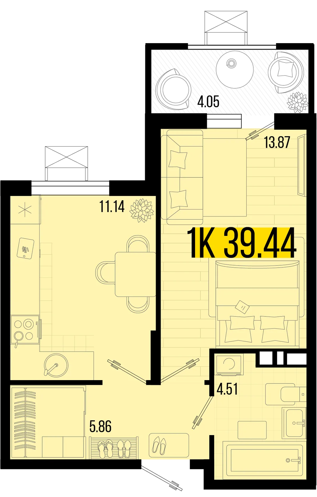 Планировка 1-комн. квартира, 37.41 м² ЖК «Цветной бульвар»