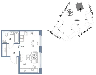 Планировка Студия, 28.96 м² ЖК «Страна.Парковая»