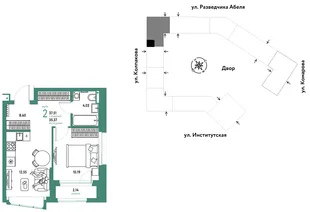 Планировка 2-комн. квартира, 37.51 м² ЖК «Страна.Парковая»