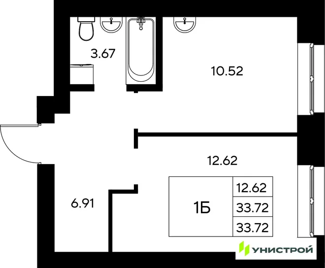 Планировка 1-комн. квартира, 33.72 м² ЖК «Царёво City» Планировка 1-комн. квартира, 33.72 м² ЖК «Царёво City»