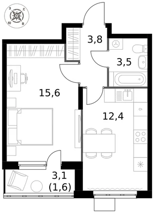 Квартира 1-комн. квартира, 36.9 м² ЖК «1-й Донской» Фото 1 Квартира 1-комн. квартира, 36.9 м² ЖК «1-й Донской» Фото 1