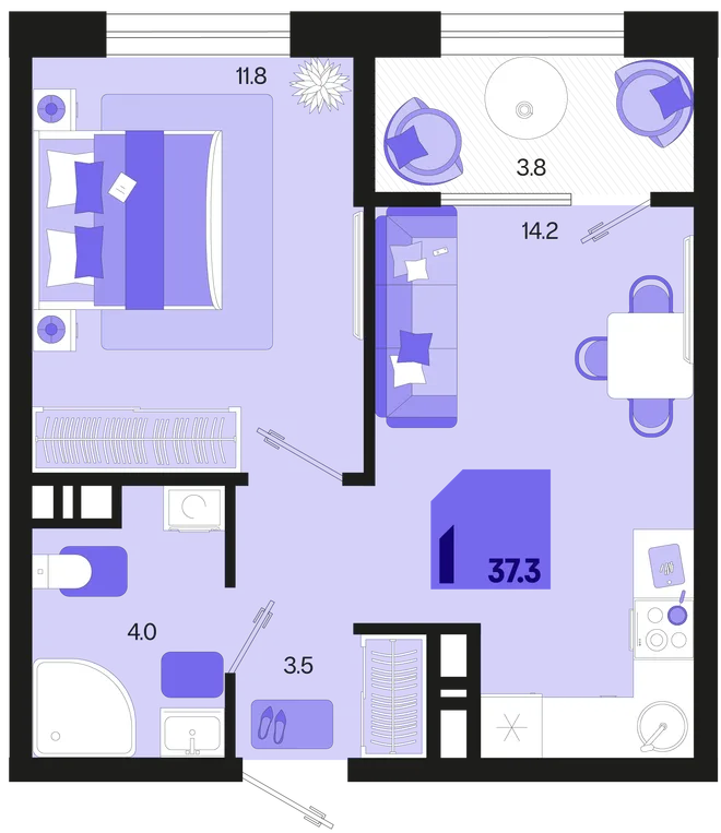 Планировка 1-комн. квартира, 37.3 м² ЖК «Первое место» Планировка 1-комн. квартира, 37.3 м² ЖК «Первое место»