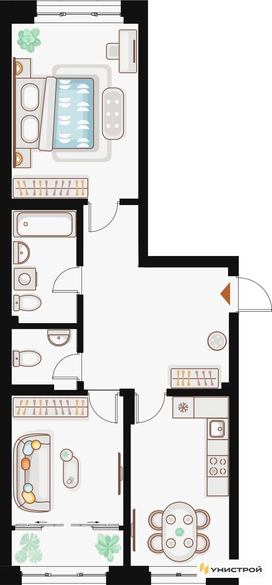 Планировка 2-комн. квартира, 68.16 м² ЖК «Жилой кластер Q на Кулагина»