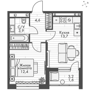 Квартира 1-комн. квартира, 36.2 м² ЖК «ФоРест» Фото 1 Квартира 1-комн. квартира, 36.2 м² ЖК «ФоРест» Фото 1