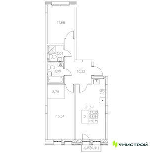 Планировка 2-комн. квартира, 69.35 м² ЖК «Statum»