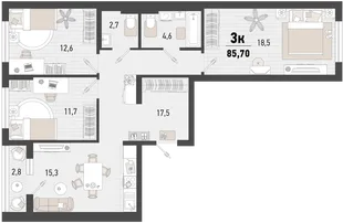 Планировка 3-комн. квартира, 85.7 м² ЖК «Барса»