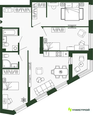 Планировка 3-комн. квартира, 86.3 м² ЖК «Парковый квартал 2.0»
