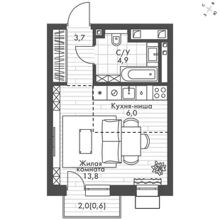 Квартира Студия, 29 м² ЖК «ФоРест» Фото 1 Квартира Студия, 29 м² ЖК «ФоРест» Фото 1