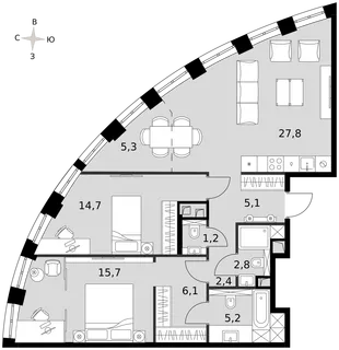 Квартира 3-комн. квартира, 86.1 м² ЖК «Sydney City» Фото 1 Квартира 3-комн. квартира, 86.1 м² ЖК «Sydney City» Фото 1