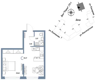 Планировка Студия, 35.47 м² ЖК «Страна.Парковая»