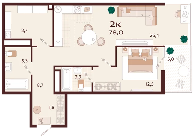 Планировка 2-комн. квартира, 78 м² ЖК «Роялта» Планировка 2-комн. квартира, 78 м² ЖК «Роялта»