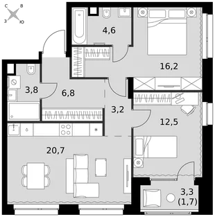 Квартира 3-комн. квартира, 69.5 м² ЖК «Симоновский Вал» Фото 1 Квартира 3-комн. квартира, 69.5 м² ЖК «Симоновский Вал» Фото 1