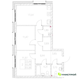 Планировка 2-комн. квартира, 65.96 м² ЖК «Statum»