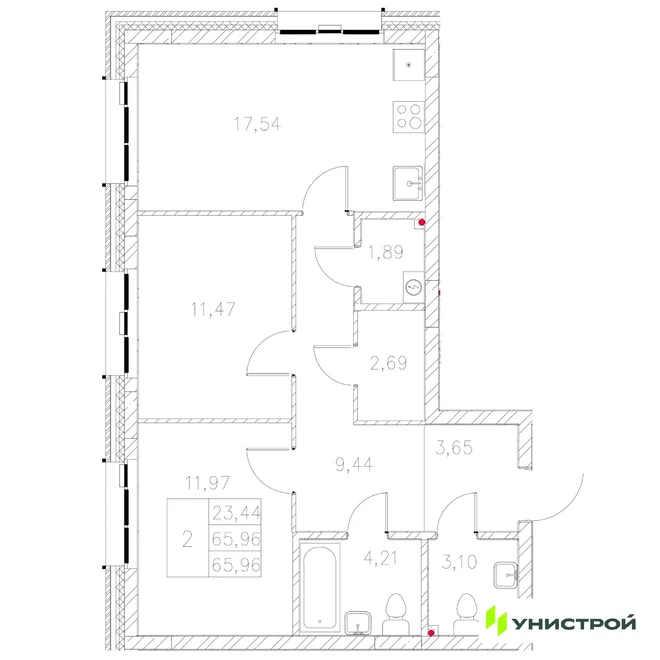 Планировка 2-комн. квартира, 65.96 м² ЖК «Statum» Планировка 2-комн. квартира, 65.96 м² ЖК «Statum»