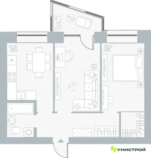Планировка 2-комн. квартира, 51.94 м² ЖК «Причал»