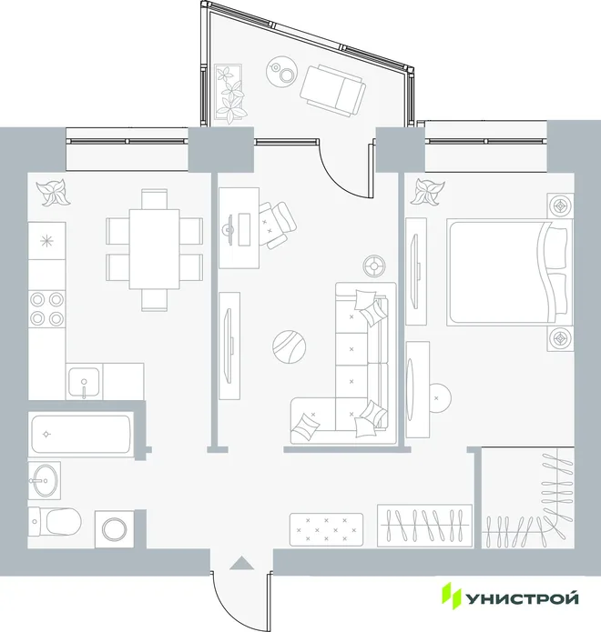 Планировка 2-комн. квартира, 51.94 м² ЖК «Причал» Планировка 2-комн. квартира, 51.94 м² ЖК «Причал»