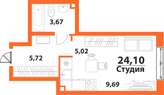 Планировка Студия, 24.1 м² ЖК «Аквамарин 2» Планировка Студия, 24.1 м² ЖК «Аквамарин 2»