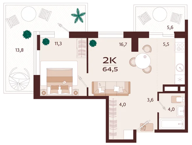 Планировка 2-комн. квартира, 64.5 м² ЖК «Роялта» Планировка 2-комн. квартира, 64.5 м² ЖК «Роялта»