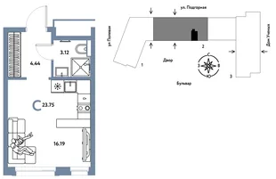 Планировка Студия, 23.8 м² ЖК «Авторский»