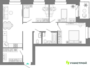 Планировка 3-комн. квартира, 82.37 м² ЖК «Лето»