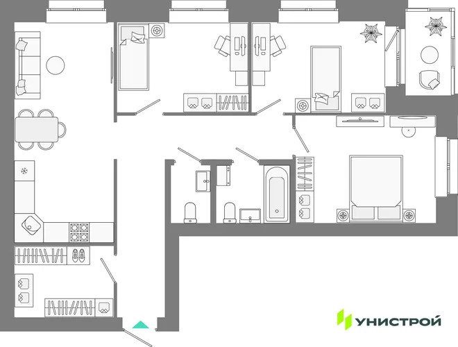 Планировка 3-комн. квартира, 82.37 м² ЖК «Лето» Планировка 3-комн. квартира, 82.37 м² ЖК «Лето»