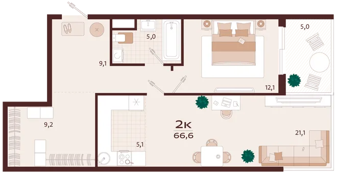 Планировка 2-комн. квартира, 66.6 м² ЖК «Роялта» Планировка 2-комн. квартира, 66.6 м² ЖК «Роялта»