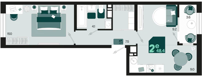 Планировка 2-комн. квартира, 48.4 м² ЖК «Первое место» Планировка 2-комн. квартира, 48.4 м² ЖК «Первое место»