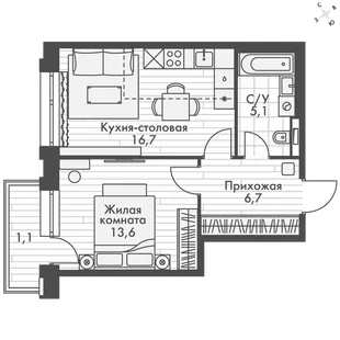 Квартира 1-комн. квартира, 43.2 м² ЖК «Философия» Фото 1 Квартира 1-комн. квартира, 43.2 м² ЖК «Философия» Фото 1