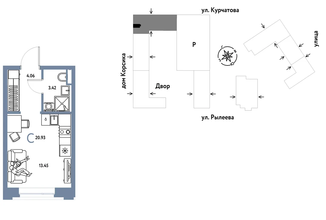 Планировка Студия, 20.93 м² ЖК «Остров-сад»