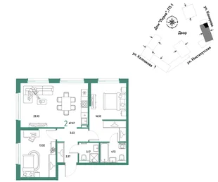 Планировка 2-комн. квартира, 67.07 м² ЖК «Страна.Парковая»