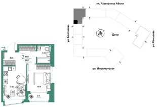 Планировка 2-комн. квартира, 37.51 м² ЖК «Страна.Парковая»