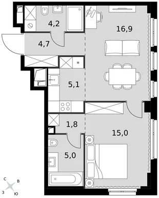 Квартира 2-комн. квартира, 52.7 м² ЖК «Sydney City» Фото 1 Квартира 2-комн. квартира, 52.7 м² ЖК «Sydney City» Фото 1